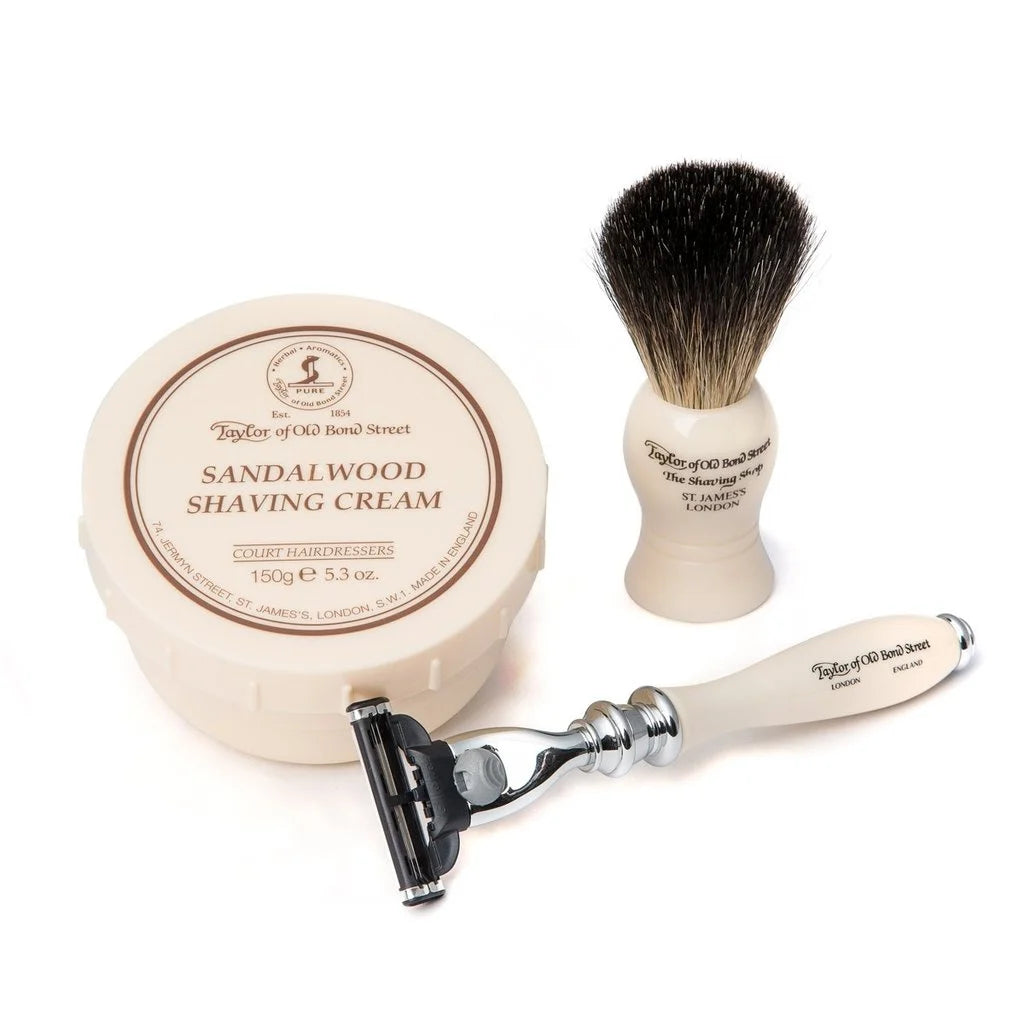 Pure Badger Shaving brush, Razor Mach3 & Shavingcream Sandalwood 20204
