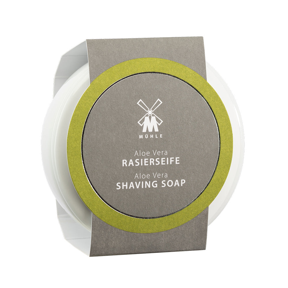 Shaving soap in porcelain bowl, with Aloe Vera