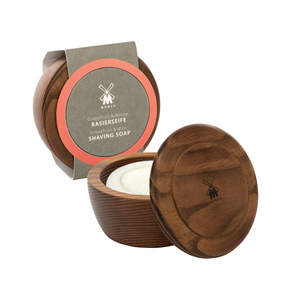 Shaving soap in wooden bowl, with Grapefruit/Mint