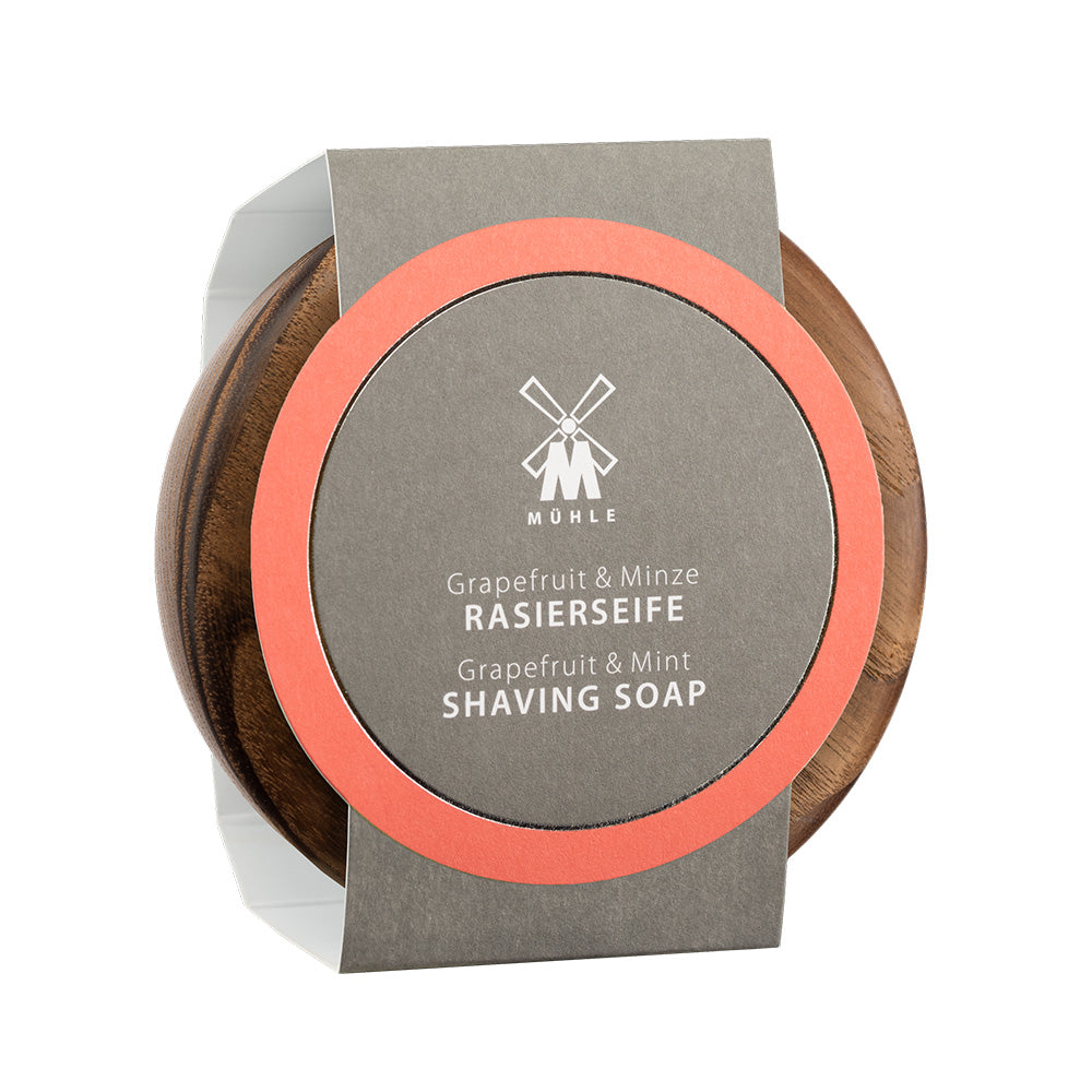 Shaving soap in wooden bowl, with Grapefruit/Mint