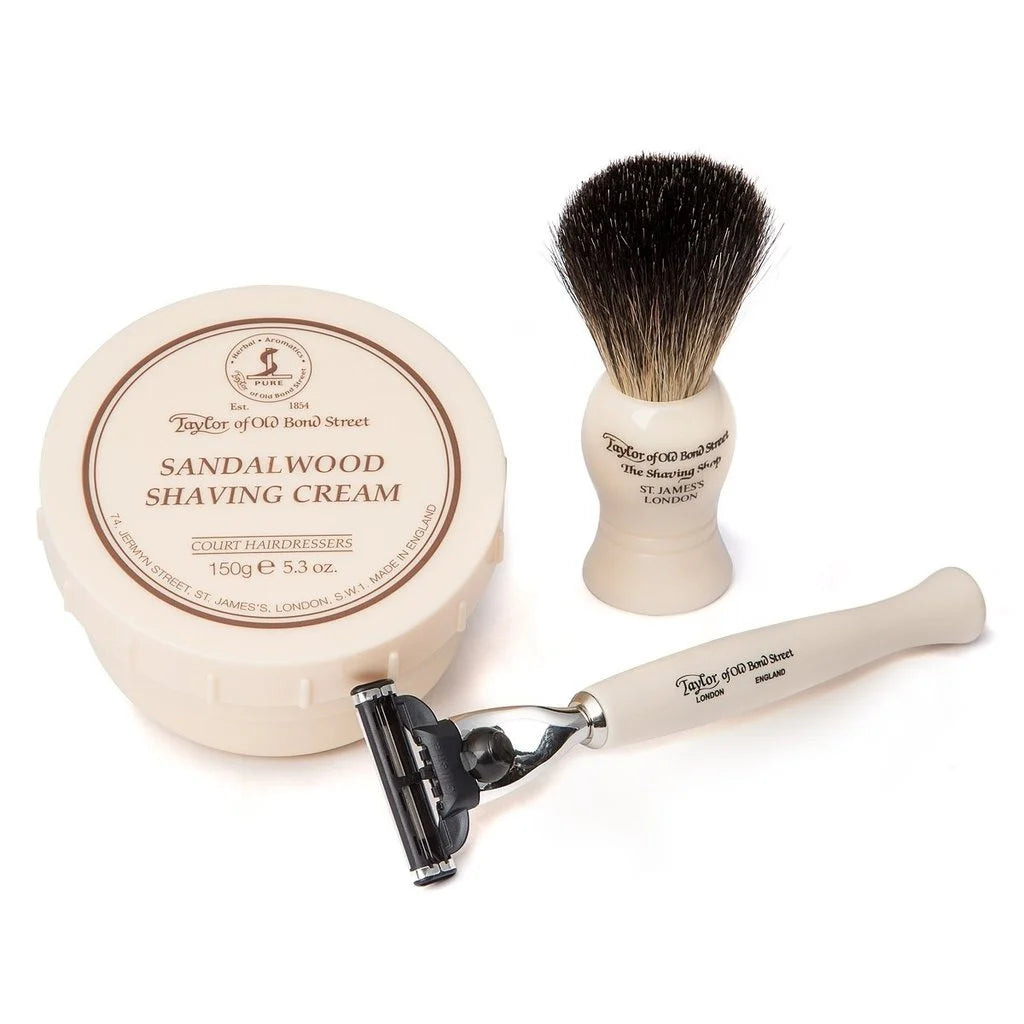 Pure Badger Shaving brush, Razor Mach3 & Shavingcream Sandalwood 20203