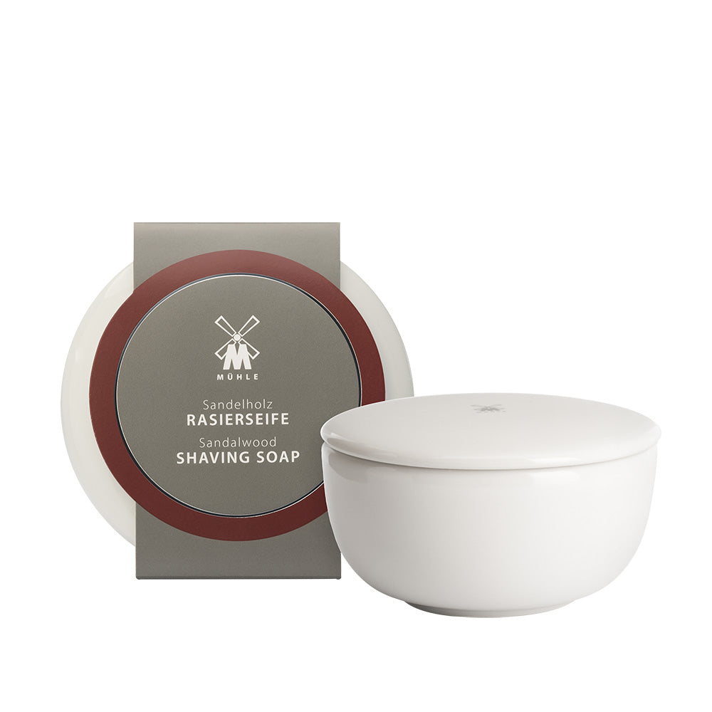 Shaving soap in porcelain bowl, with Sandalwood