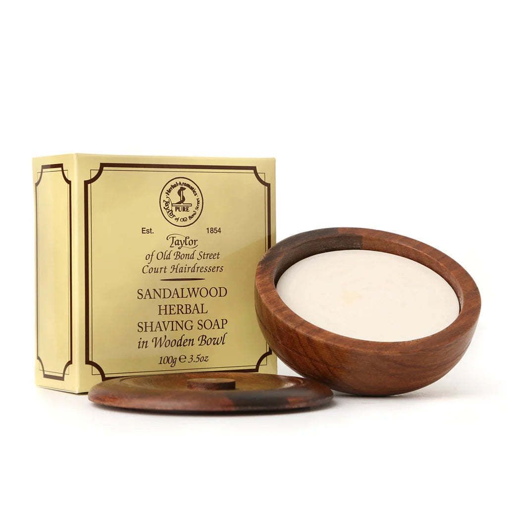 Taylor of Old Bond Street Shaving Soap Sandalwood In a Wooden Bowl 100g.